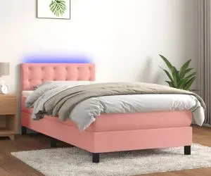 vidaXL Pat continental cu saltea & LED, roz, 80x200 cm, catifea