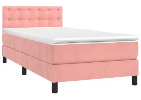 Pat continental cu saltea & LED, roz, 80x200 cm, catifea - 3/4