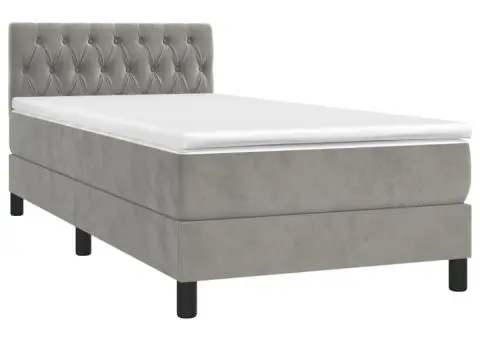 Pat cu arcuri, saltea și LED, gri deschis, 100x200 cm, catifea - 3/5