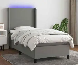 vidaXL Pat cu arcuri, saltea și LED, gri închis, 80x200 cm, textil