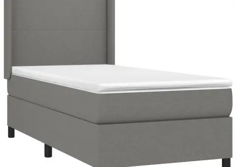 Pat cu arcuri, saltea și LED, gri închis, 80x200 cm, textil - 4/5