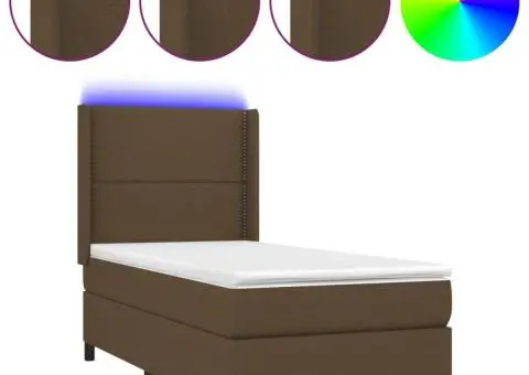 Pat cu arcuri, saltea și LED, maro închis, 100x200 cm, textil - 2/5