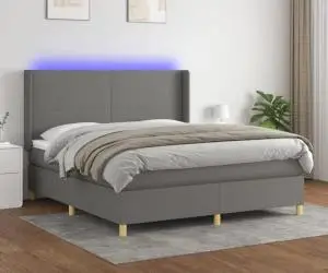 vidaXL Pat cu arcuri, saltea și LED, gri închis, 160x200 cm, textil