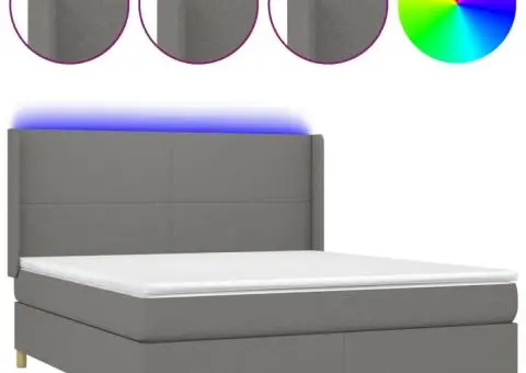 Pat cu arcuri, saltea și LED, gri închis, 160x200 cm, textil - 2/5