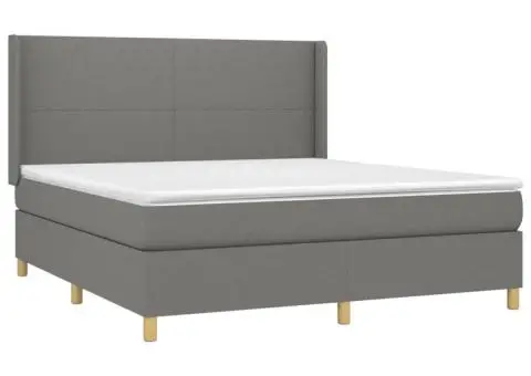 Pat cu arcuri, saltea și LED, gri închis, 160x200 cm, textil - 4/5