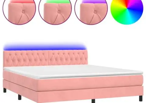 Pat continental cu saltea & LED, roz, 180x200 cm, catifea - 2/5