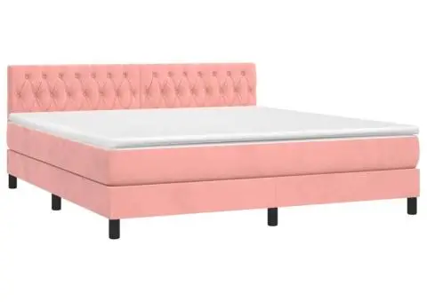 Pat continental cu saltea & LED, roz, 180x200 cm, catifea - 3/5