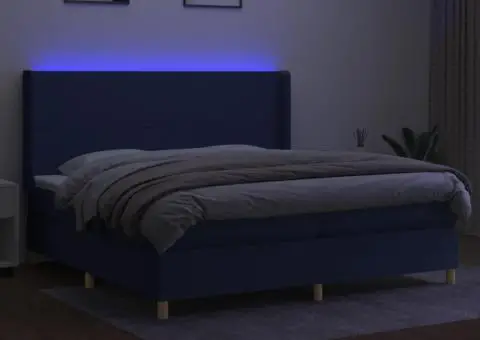 Pat cu arcuri, saltea și LED, albastru, 200x200 cm, textil - 3/5