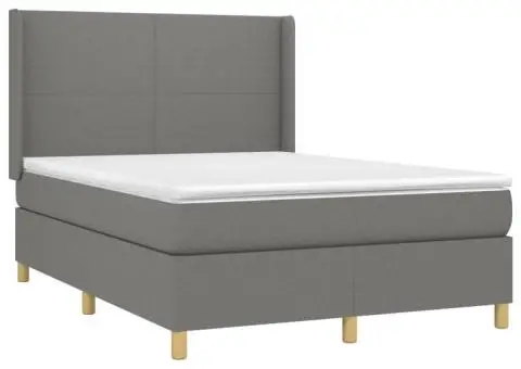 Pat cu arcuri, saltea și LED, gri închis, 140x200 cm, textil - 4/5