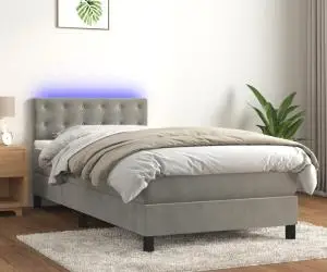 vidaXL Pat continental cu saltea & LED, gri deschis, 80x200 cm catifea