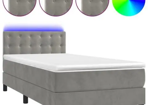 Pat continental cu saltea & LED, gri deschis, 80x200 cm catifea - 2/4