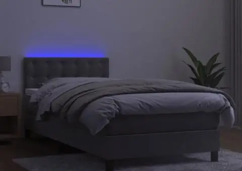 Pat continental cu saltea & LED, gri deschis, 80x200 cm catifea - 4/4