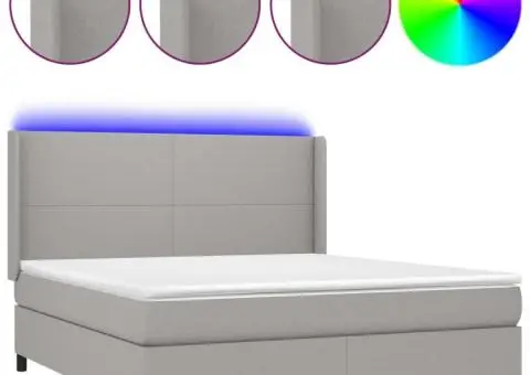 Pat cu arcuri, saltea și LED, gri deschis, 160x200 cm, textil - 2/5