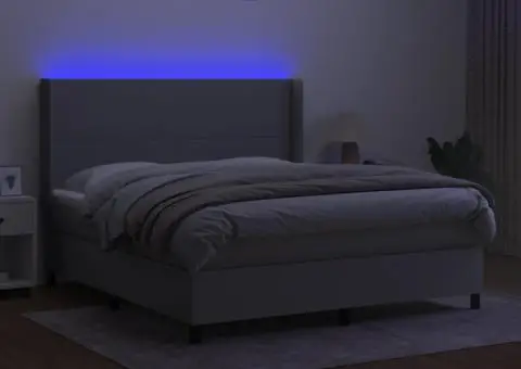 Pat cu arcuri, saltea și LED, gri deschis, 160x200 cm, textil - 3/5