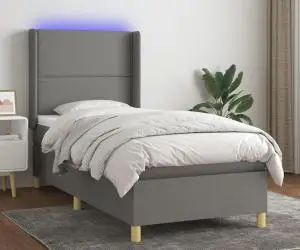 vidaXL Pat cu arcuri, saltea și LED, gri închis, 90x200 cm, textil