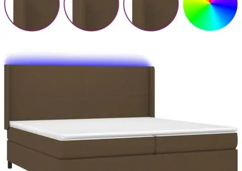 Pat cu arcuri, saltea și LED, maro închis, 200x200 cm, textil - 2/5