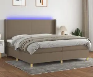 vidaXL Pat cu arcuri, saltea și LED, gri taupe, 200x200 cm, textil