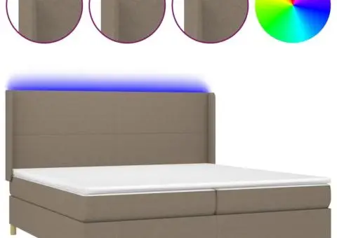 Pat cu arcuri, saltea și LED, gri taupe, 200x200 cm, textil - 2/5