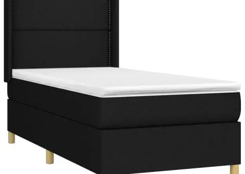 Pat cu arcuri, saltea și LED, negru, 80x200 cm, textil - 4/5