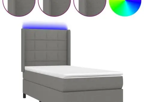 Pat cu arcuri, saltea și LED, gri închis, 100x200 cm, textil - 2/5