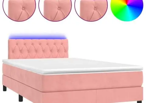 Pat continental cu saltea & LED, roz, 120x200 cm, catifea - 2/5
