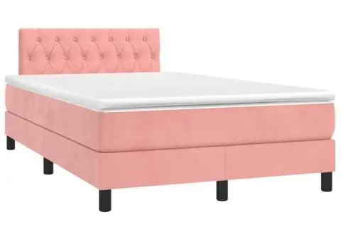 Pat continental cu saltea & LED, roz, 120x200 cm, catifea - 3/5