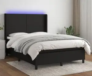 vidaXL Pat cu arcuri, saltea și LED, negru, 140x200 cm, textil