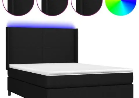 Pat cu arcuri, saltea și LED, negru, 140x200 cm, textil - 2/5