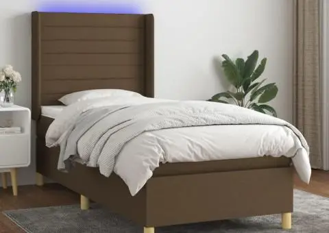 Pat cu arcuri, saltea și LED, maro închis, 80x200 cm, textil - 1/5