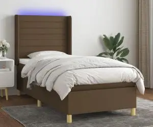 vidaXL Pat cu arcuri, saltea și LED, maro închis, 80x200 cm, textil