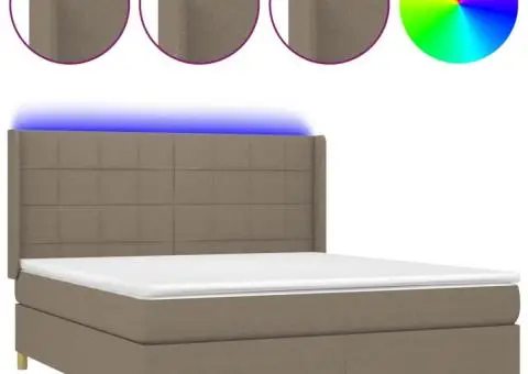 Pat cu arcuri, saltea și LED, gri taupe, 180x200 cm, textil - 2/5