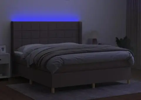 Pat cu arcuri, saltea și LED, gri taupe, 180x200 cm, textil - 3/5