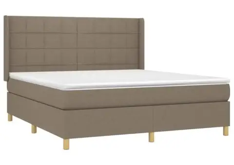 Pat cu arcuri, saltea și LED, gri taupe, 180x200 cm, textil - 4/5