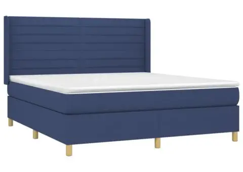 Pat cu arcuri, saltea și LED, albastru, 160x200 cm, textil - 4/5