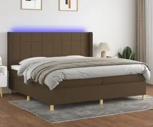vidaXL Pat cu arcuri, saltea și LED, maro închis, 200x200 cm, textil