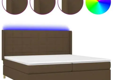 Pat cu arcuri, saltea și LED, maro închis, 200x200 cm, textil - 2/5