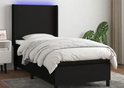 Pat cu arcuri, saltea și LED, negru, 90x190 cm, textil - 1/5