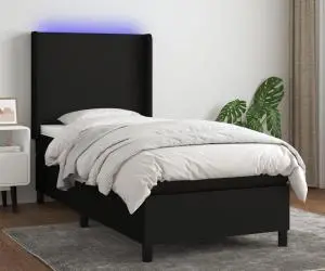 vidaXL Pat cu arcuri, saltea și LED, negru, 90x190 cm, textil