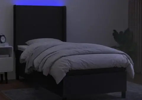 Pat cu arcuri, saltea și LED, negru, 90x190 cm, textil - 3/5