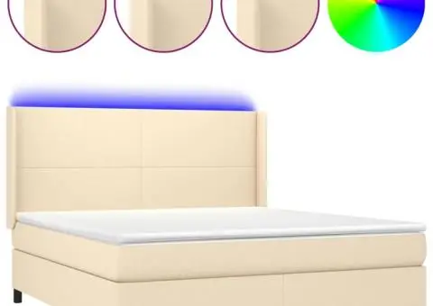 Pat cu arcuri, saltea și LED, crem, 180x200 cm, textil - 2/5