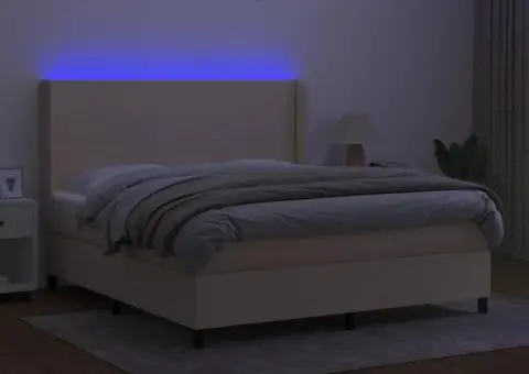 Pat cu arcuri, saltea și LED, crem, 180x200 cm, textil - 3/5