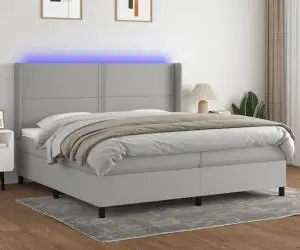 vidaXL Pat cu arcuri, saltea și LED, gri deschis, 200x200 cm, textil