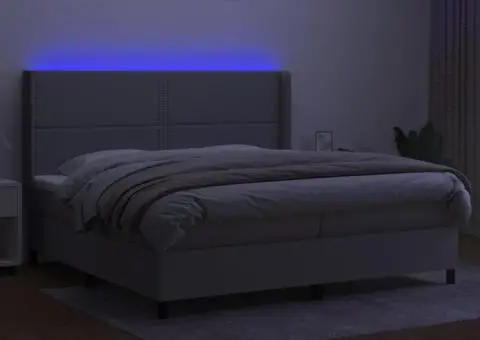 Pat cu arcuri, saltea și LED, gri deschis, 200x200 cm, textil - 3/5