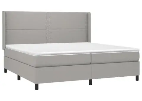 Pat cu arcuri, saltea și LED, gri deschis, 200x200 cm, textil - 4/5