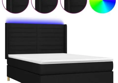 Pat cu arcuri, saltea și LED, negru, 140x200 cm, textil - 2/5