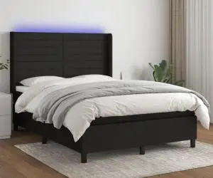 vidaXL Pat cu arcuri, saltea și LED, negru, 140x190 cm, textil
