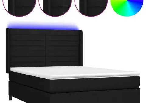 Pat cu arcuri, saltea și LED, negru, 140x190 cm, textil - 2/5