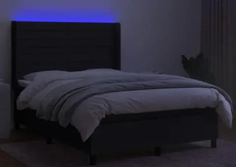 Pat cu arcuri, saltea și LED, negru, 140x190 cm, textil - 3/5