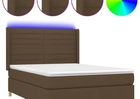 Pat cu arcuri, saltea și LED, maro închis, 140x190 cm, textil - 2/5