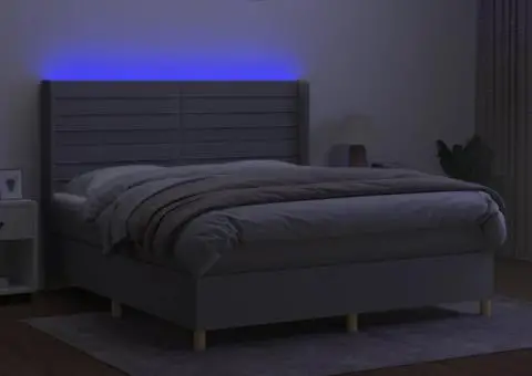 Pat cu arcuri, saltea și LED, gri deschis, 160x200 cm, textil - 3/5